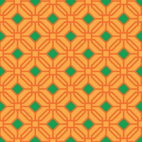Octagon trellis - green and orange on amber