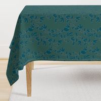 Dark Green Peony Damask