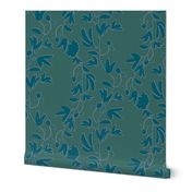 Dark Green Peony Damask