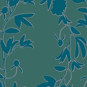 Dark Green Peony Damask