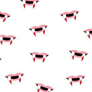 Red lips and bloody fangs vampire kiss halloween illustration lips white red pink