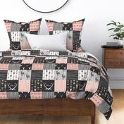 Patchwork Deer - CORAL and Black wholecloth quilt