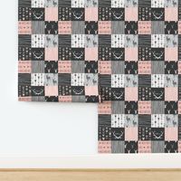 Patchwork Deer - CORAL and Black wholecloth quilt