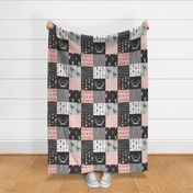 Patchwork Deer - CORAL and Black wholecloth quilt