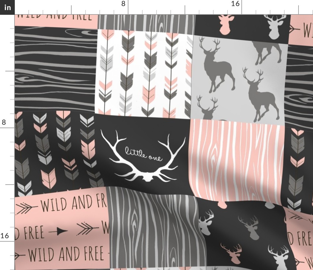 Patchwork Deer - CORAL and Black wholecloth quilt