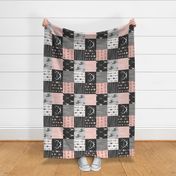 Patchwork Deer - CORAL and black - ROTATED -  woodland quilt