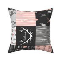 Patchwork Deer - CORAL and black - ROTATED -  woodland quilt
