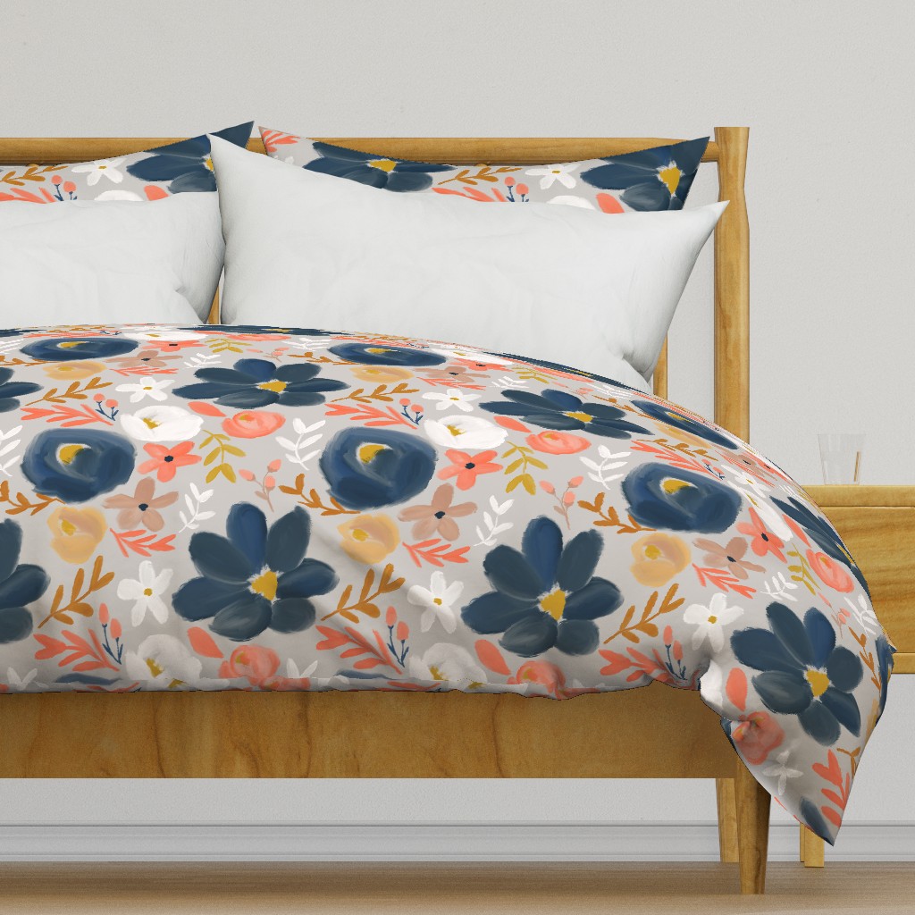 November's Florals - Autumn Navy - LARGE scale 