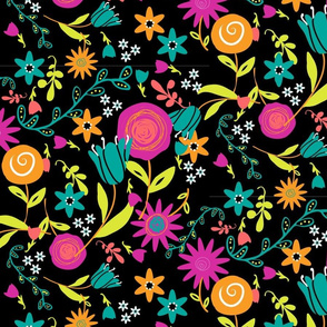 Black, Orange & Pink Whimsical Floral