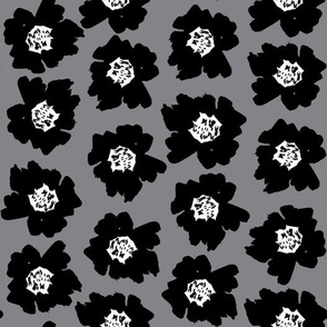 3" Flower pop - floral pop fabric, floral fabric, bright bold fabric, floral wallpaper, retro wallpaper, large curtain fabric, mod wallpaper, large scale wallpaper, scandi retro florals, retro floral wallpaper, - grey