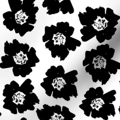 3" Flower pop - floral pop fabric, floral fabric, bright bold fabric, floral wallpaper, retro wallpaper, large curtain fabric, mod wallpaper, large scale wallpaper, scandi retro florals, retro floral wallpaper, - bw