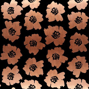 3" Flower pop - floral pop fabric, floral fabric, bright bold fabric, floral wallpaper, retro wallpaper, large curtain fabric, mod wallpaper, large scale wallpaper, scandi retro florals, retro floral wallpaper, - copper and black