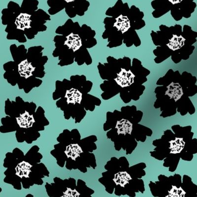 2" Flower pop - floral pop fabric, floral fabric, bright bold fabric, floral wallpaper, retro wallpaper, large curtain fabric, mod wallpaper, large scale wallpaper, scandi retro florals, retro floral wallpaper, - minty blue