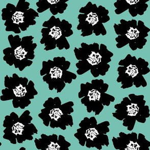 2" Flower pop - floral pop fabric, floral fabric, bright bold fabric, floral wallpaper, retro wallpaper, large curtain fabric, mod wallpaper, large scale wallpaper, scandi retro florals, retro floral wallpaper, - minty blue