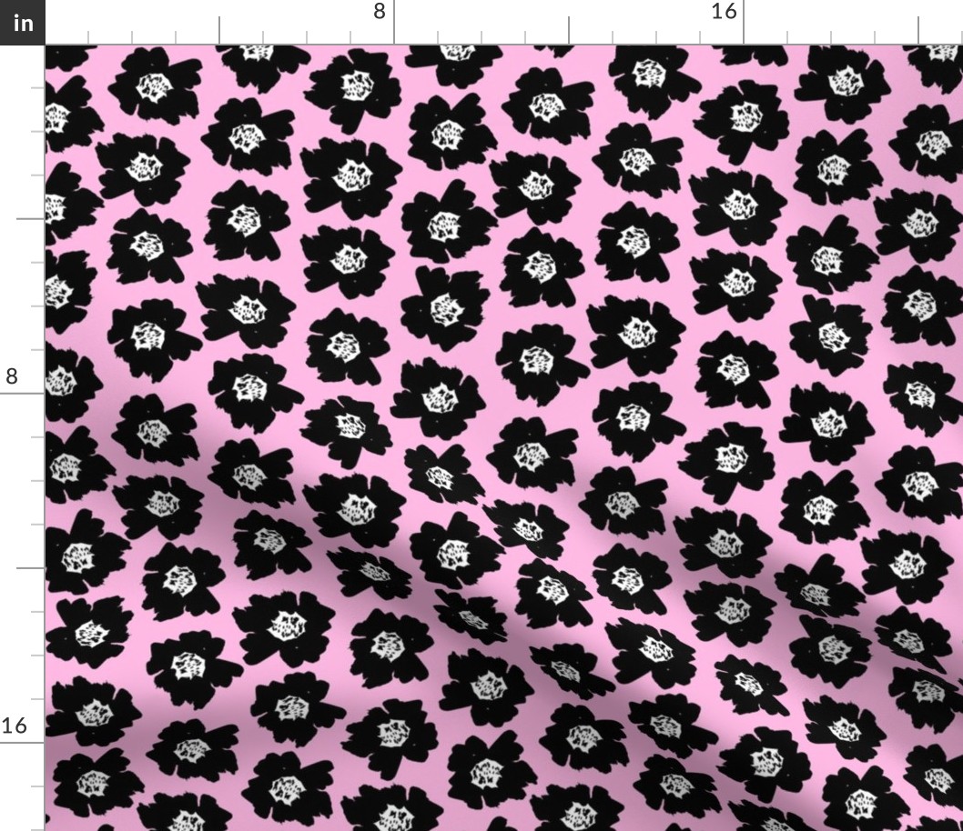 2" Flower pop - floral pop fabric, floral fabric, bright bold fabric, floral wallpaper, retro wallpaper, large curtain fabric, mod wallpaper, large scale wallpaper, scandi retro florals, retro floral wallpaper, - pink