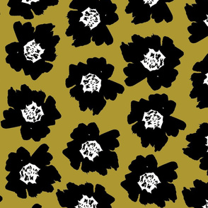 4" Flower pop - floral pop fabric, floral fabric, bright bold fabric, floral wallpaper, retro wallpaper, large curtain fabric, mod wallpaper, large scale wallpaper, scandi retro florals, retro floral wallpaper, - yellow