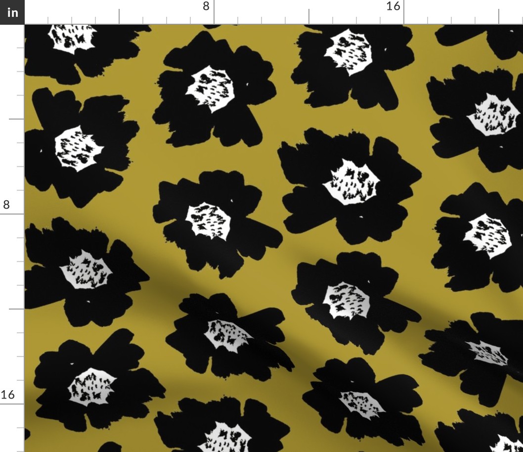 4" Flower pop - floral pop fabric, floral fabric, bright bold fabric, floral wallpaper, retro wallpaper, large curtain fabric, mod wallpaper, large scale wallpaper, scandi retro florals, retro floral wallpaper, - yellow