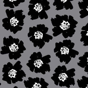 4" Flower pop - floral pop fabric, floral fabric, bright bold fabric, floral wallpaper, retro wallpaper, large curtain fabric, mod wallpaper, large scale wallpaper, scandi retro florals, retro floral wallpaper, - grey