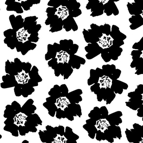 4" Flower pop - floral pop fabric, floral fabric, bright bold fabric, floral wallpaper, retro wallpaper, large curtain fabric, mod wallpaper, large scale wallpaper, scandi retro florals, retro floral wallpaper, - bw