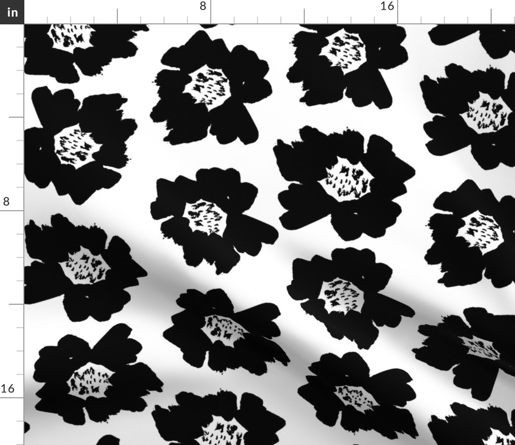 4" Flower pop - floral pop fabric, floral fabric, bright bold fabric, floral wallpaper, retro wallpaper, large curtain fabric, mod wallpaper, large scale wallpaper, scandi retro florals, retro floral wallpaper, - bw