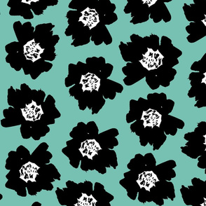 4" Flower pop - floral pop fabric, floral fabric, bright bold fabric, floral wallpaper, retro wallpaper, large curtain fabric, mod wallpaper, large scale wallpaper, scandi retro florals, retro floral wallpaper, - minty blue