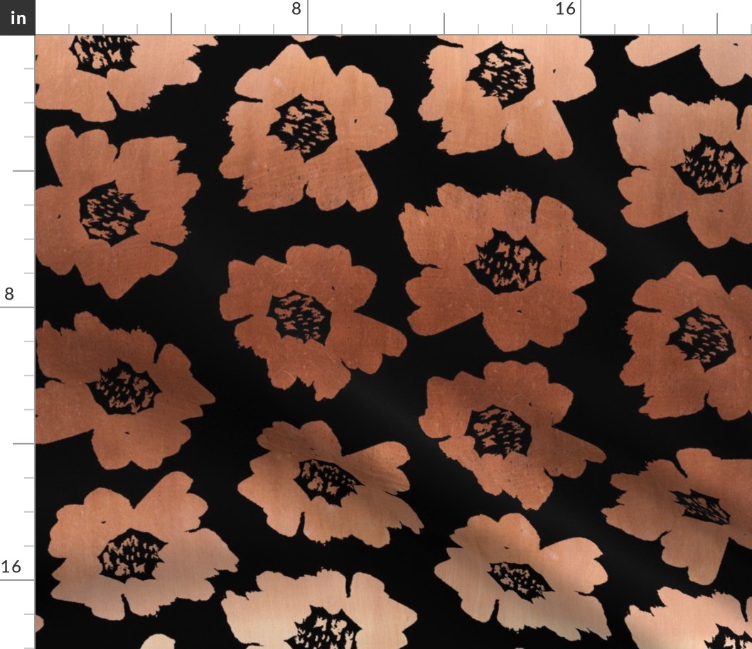 4" Flower pop - floral pop fabric, floral fabric, bright bold fabric, floral wallpaper, retro wallpaper, large curtain fabric, mod wallpaper, large scale wallpaper, scandi retro florals, retro floral wallpaper, - copper