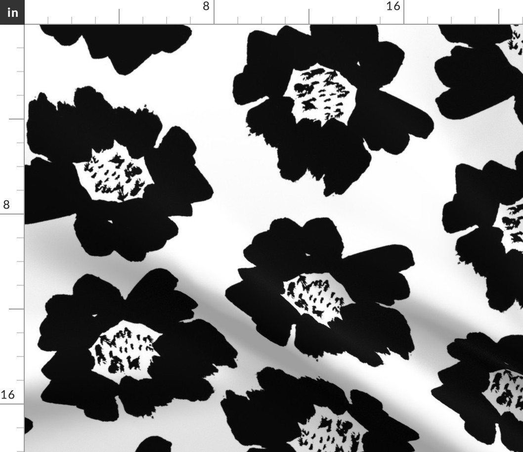 7" Flower pop - floral pop fabric, floral fabric, bright bold fabric, floral wallpaper, retro wallpaper, large curtain fabric, mod wallpaper, large scale wallpaper, scandi retro florals, retro floral wallpaper, - bw