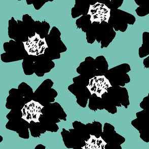 7" Flower pop - floral pop fabric, floral fabric, bright bold fabric, floral wallpaper, retro wallpaper, large curtain fabric, mod wallpaper, large scale wallpaper, scandi retro florals, retro floral wallpaper, - minty blue