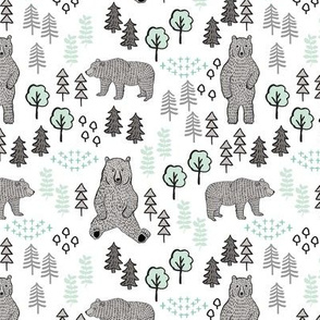 woodland bear fabric, bear wallpaper, nursery wallpaper, cute bear wallpaper, bear design, nursery fabric by the yard, nursery fabric, andrea lauren fabric - mint