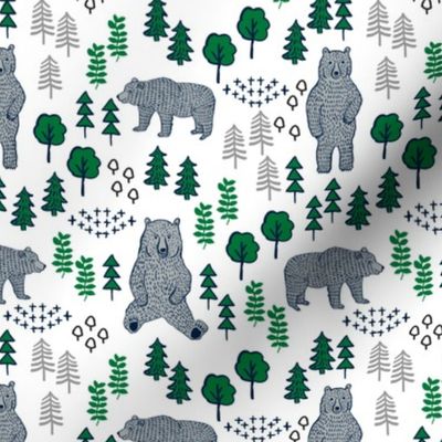 woodland bear fabric, bear wallpaper, nursery wallpaper, cute bear wallpaper, bear design, nursery fabric by the yard, nursery fabric, andrea lauren fabric - navy and green