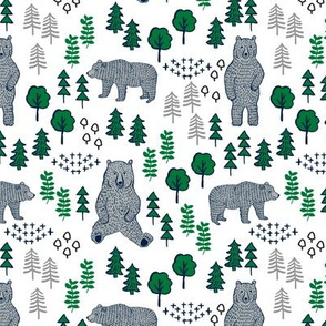 woodland bear fabric, bear wallpaper, nursery wallpaper, cute bear wallpaper, bear design, nursery fabric by the yard, nursery fabric, andrea lauren fabric - navy and green