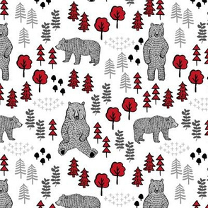 woodland bear fabric, bear wallpaper, nursery wallpaper, cute bear wallpaper, bear design, nursery fabric by the yard, nursery fabric, andrea lauren fabric - red and grey