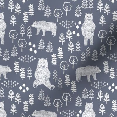 woodland bear fabric, bear wallpaper, nursery wallpaper, cute bear wallpaper, bear design, nursery fabric by the yard, nursery fabric, andrea lauren fabric - blue grey