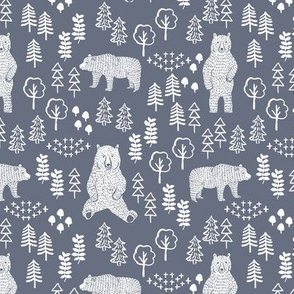 woodland bear fabric, bear wallpaper, nursery wallpaper, cute bear wallpaper, bear design, nursery fabric by the yard, nursery fabric, andrea lauren fabric - blue grey