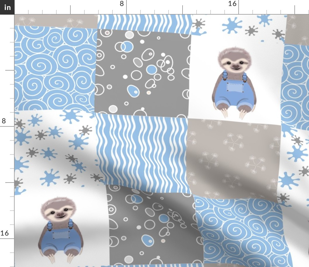 lil sloth in blue quilt