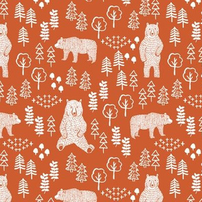 woodland bear fabric, bear wallpaper, nursery wallpaper, cute bear wallpaper, bear design, nursery fabric by the yard, nursery fabric, andrea lauren fabric - rust