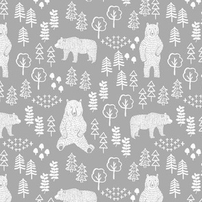 woodland bear fabric, bear wallpaper, nursery wallpaper, cute bear wallpaper, bear design, nursery fabric by the yard, nursery fabric, andrea lauren fabric - grey