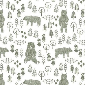 woodland bear fabric, bear wallpaper, nursery wallpaper, cute bear wallpaper, bear design, nursery fabric by the yard, nursery fabric, andrea lauren fabric - olive