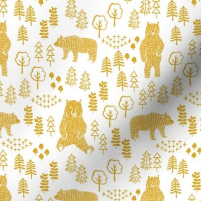 woodland bear fabric, bear wallpaper, nursery wallpaper, cute bear wallpaper, bear design, nursery fabric by the yard, nursery fabric, andrea lauren fabric -mustard