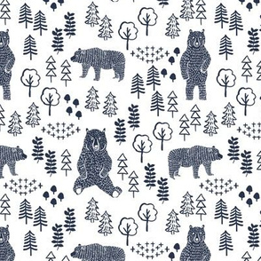 woodland bear fabric, bear wallpaper, nursery wallpaper, cute bear wallpaper, bear design, nursery fabric by the yard, nursery fabric, andrea lauren fabric -navy