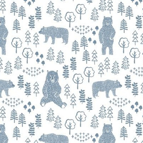 woodland bear fabric, bear wallpaper, nursery wallpaper, cute bear wallpaper, bear design, nursery fabric by the yard, nursery fabric, andrea lauren fabric - blue