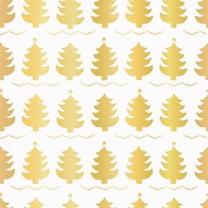 Luxe Gold Christmas Trees Pattern, Seamless Vector Background, Drawn
