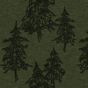 Evergreen Trees on Linen - Hunter green