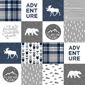 Navy and Grey Fearfully and Wonderfully Made / Adventure   - Patchwork woodland quilt top C18BS  