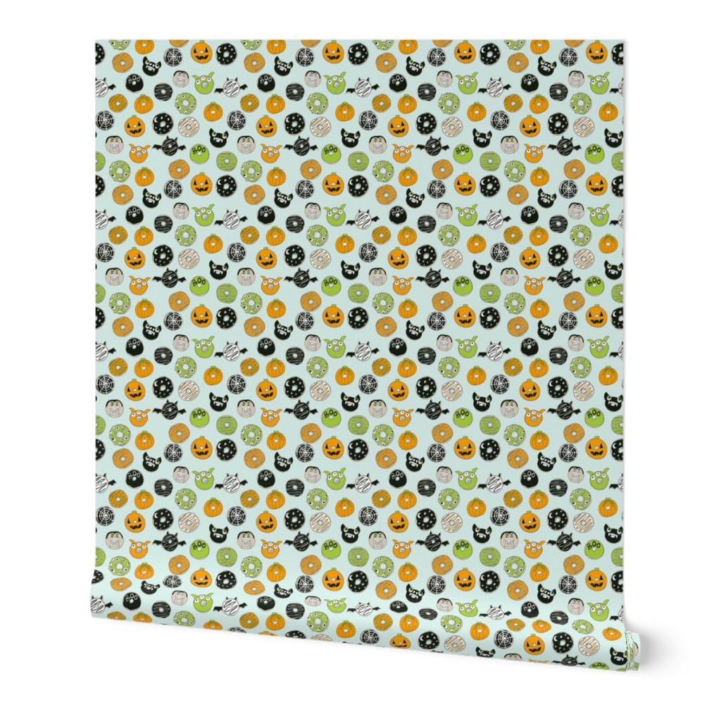 MINI - halloween donut fabric  // fall autumn food cute spooky scary halloween design by andrea lauren - mint