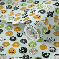 MINI - halloween donut fabric  // fall autumn food cute spooky scary halloween design by andrea lauren - mint