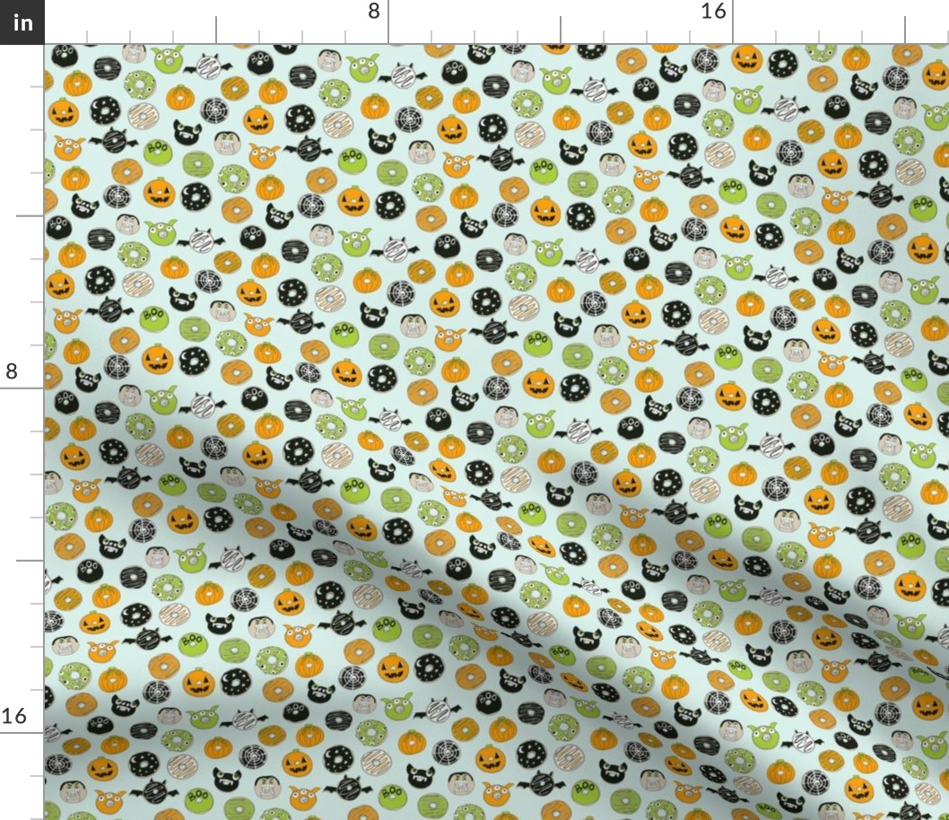 MINI - halloween donut fabric  // fall autumn food cute spooky scary halloween design by andrea lauren - mint