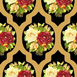 Vintage Rose Quartrefoil Black Gold