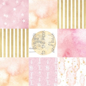I Love You to the Moon and Back Wholecloth - pink and gold - RO
