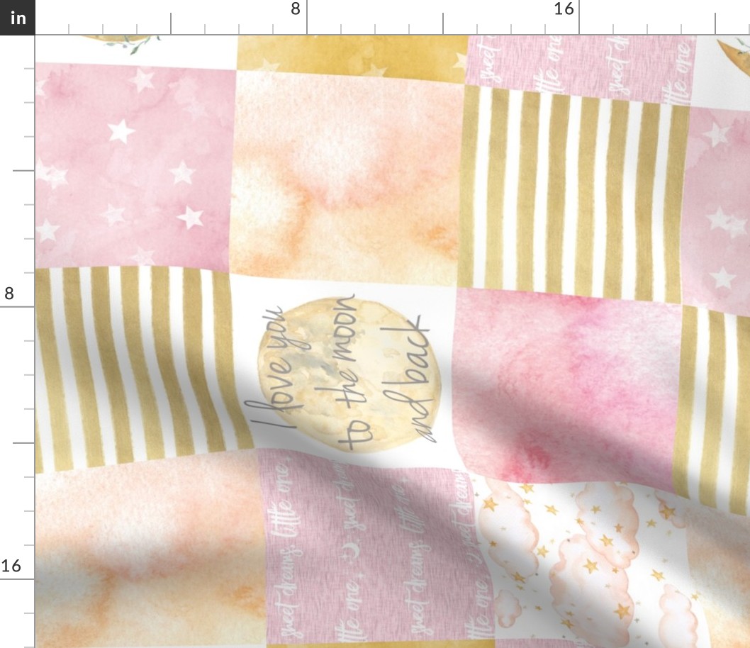 I Love You to the Moon and Back Wholecloth - pink and gold - RO